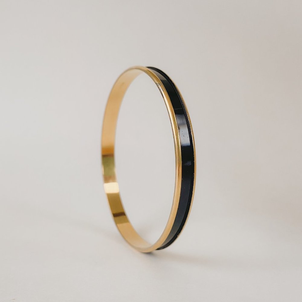 Napier Vintage Thin Black Enamel Stripe Gold Minimal Stackable Bangle Bracelet